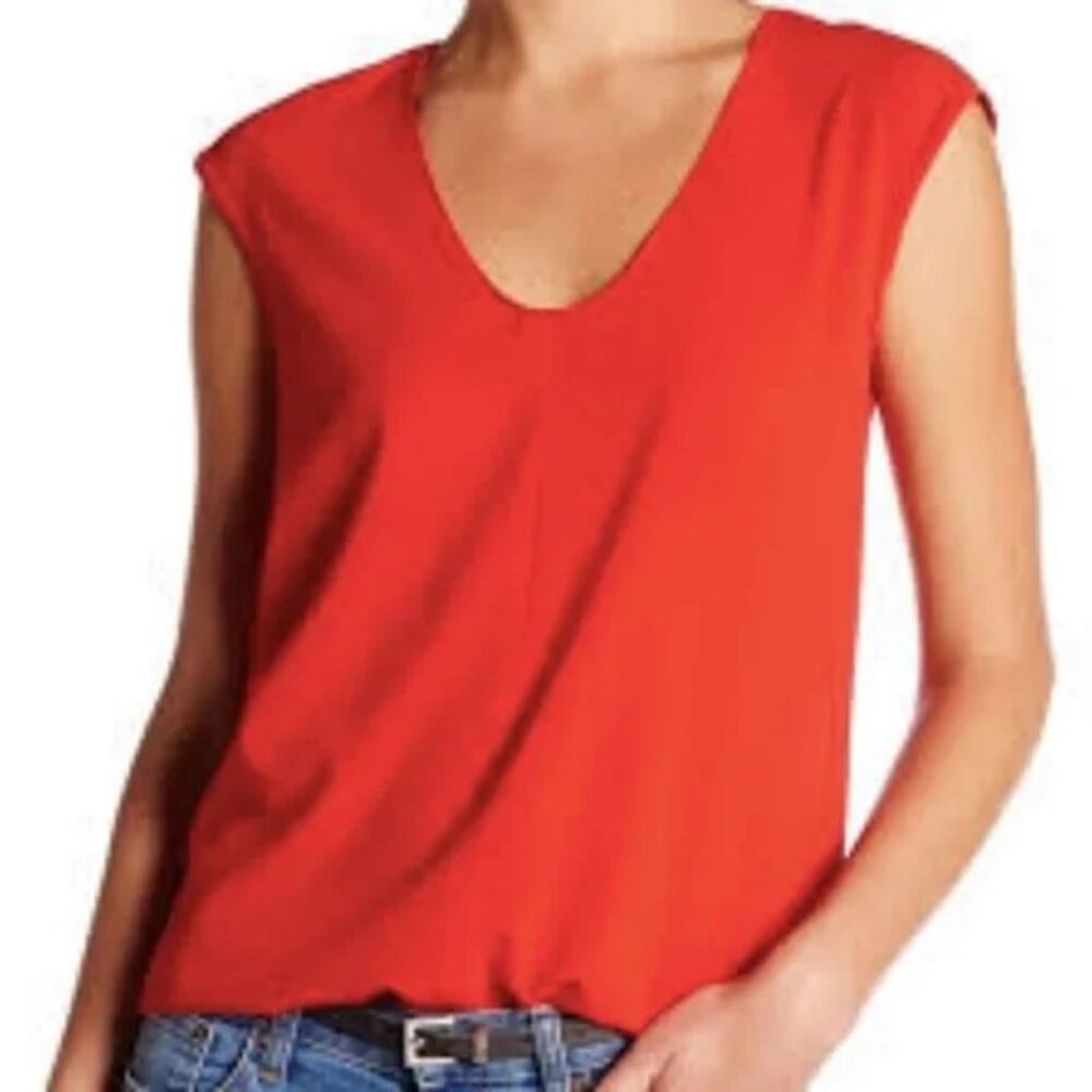 (SOLD) J. Crew Red Cap Sleeve Shirt Tail Tunic Tank Top S